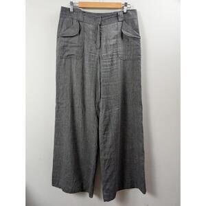 Plenty By Tracy Reese Gray Striped Wide Legged Cotton Linen Trouser Pants Sz 10